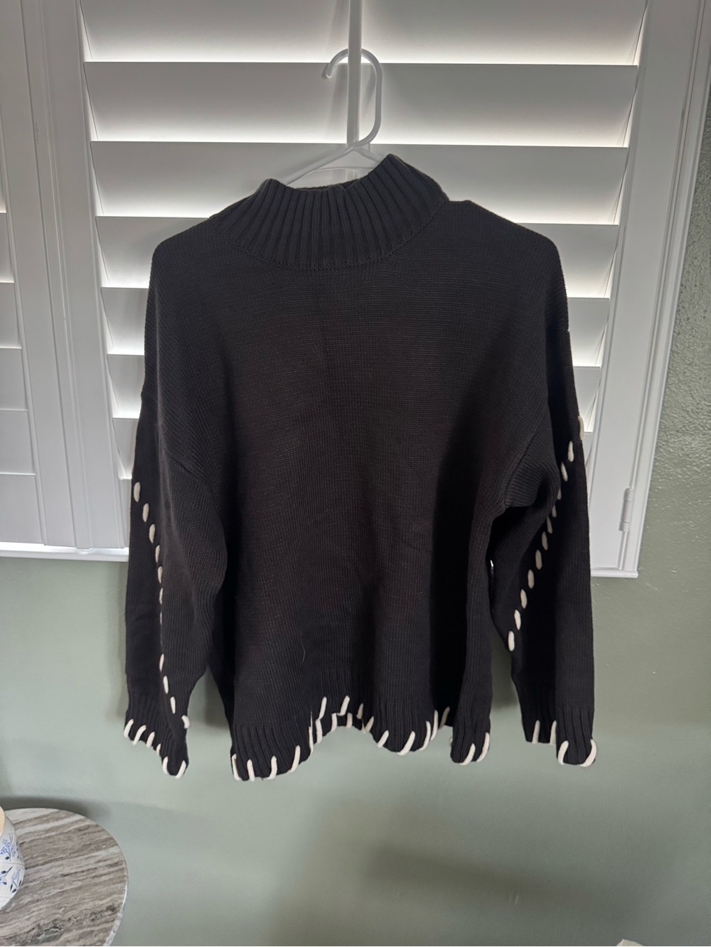 Black Knit Mock Neck Sweater with Contrast Stitching - princess polly size s/m